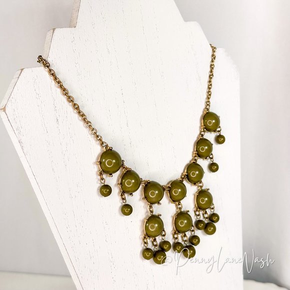 Vintage Olive Green Circle Bubbles Bib Necklace - Picture 3 of 6